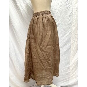 No Brand Brown Linen Blend Midi Skirt Elastic Waist Tie Detail Bohemian